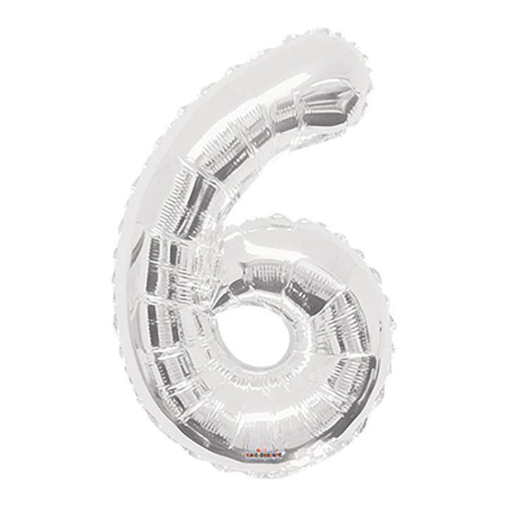 GLOBO METALIZADO NÚMERO 6 PLATEADO