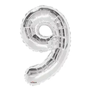 GLOBO METALIZADO NÚMERO 9 PLATEADO