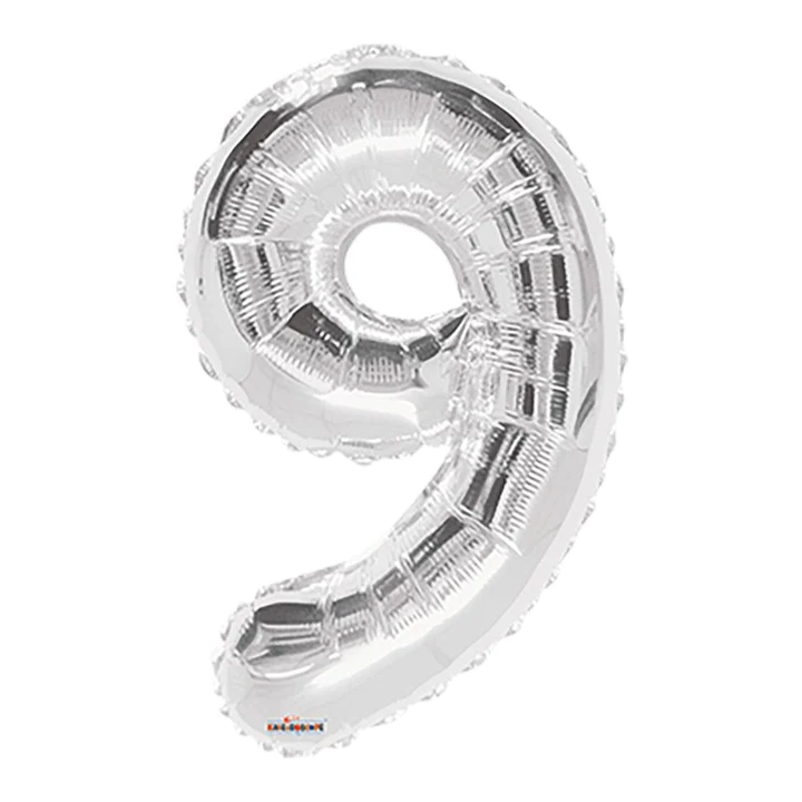 GLOBO METALIZADO NÚMERO 9 PLATEADO