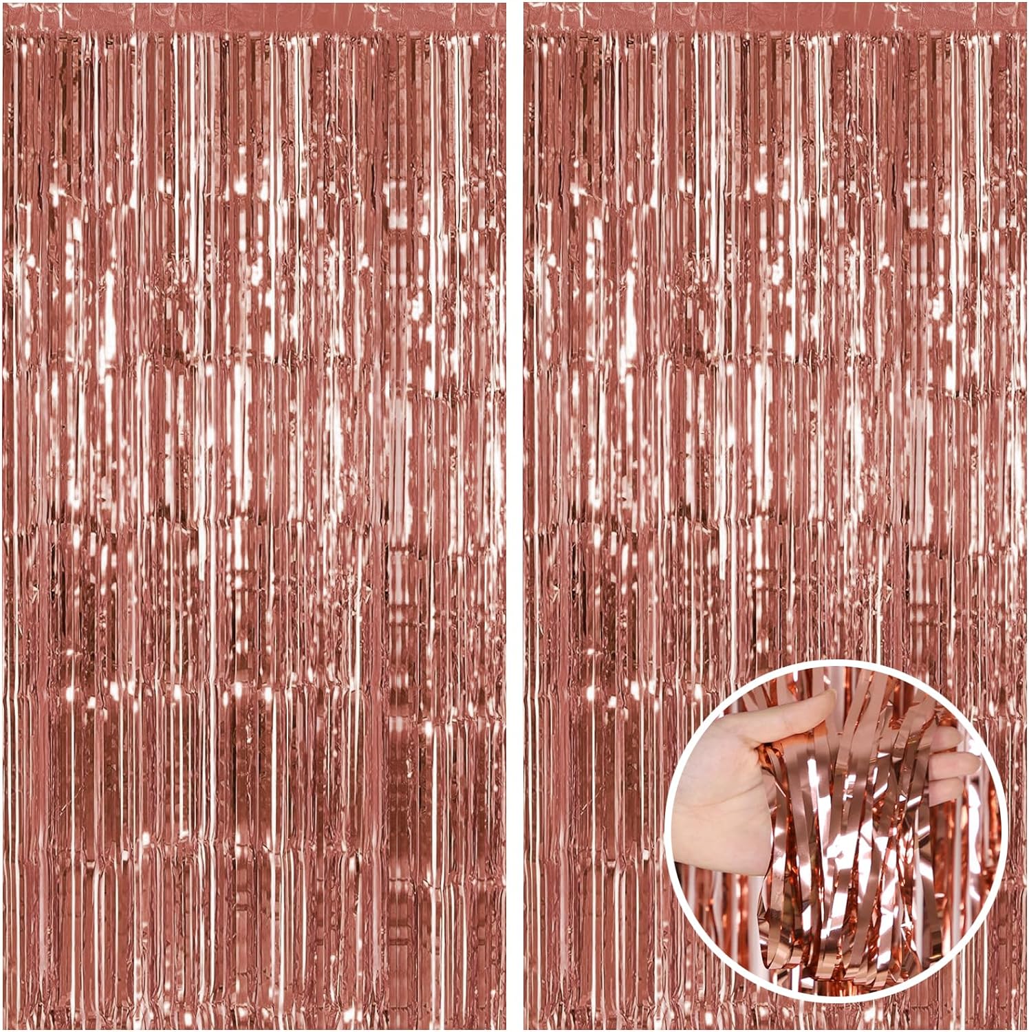 CORTINA METALIZADA FLECOS ORO ROSA